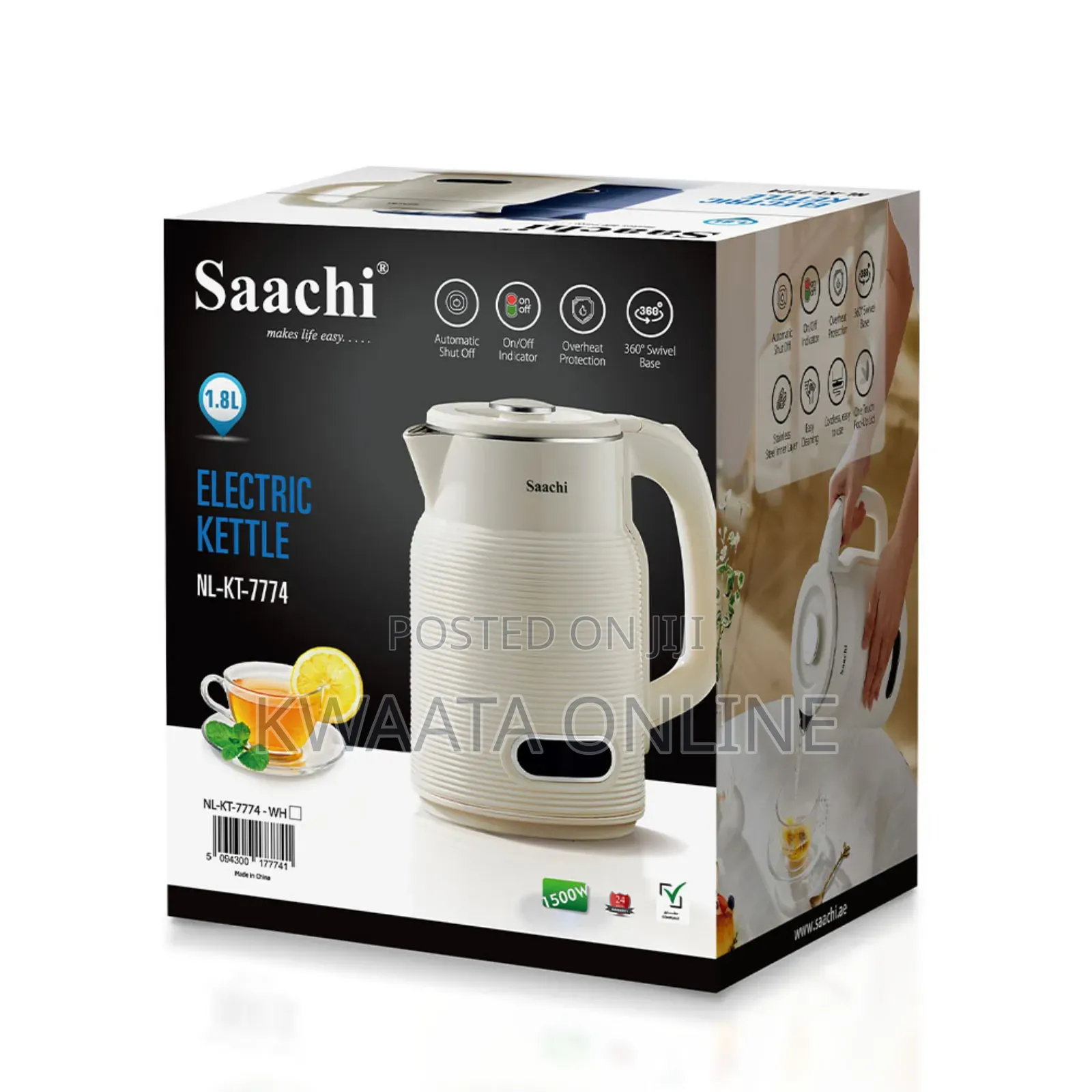 Saachi 1.8-litres Electric Kettle Nl-kt-7774. White/Black