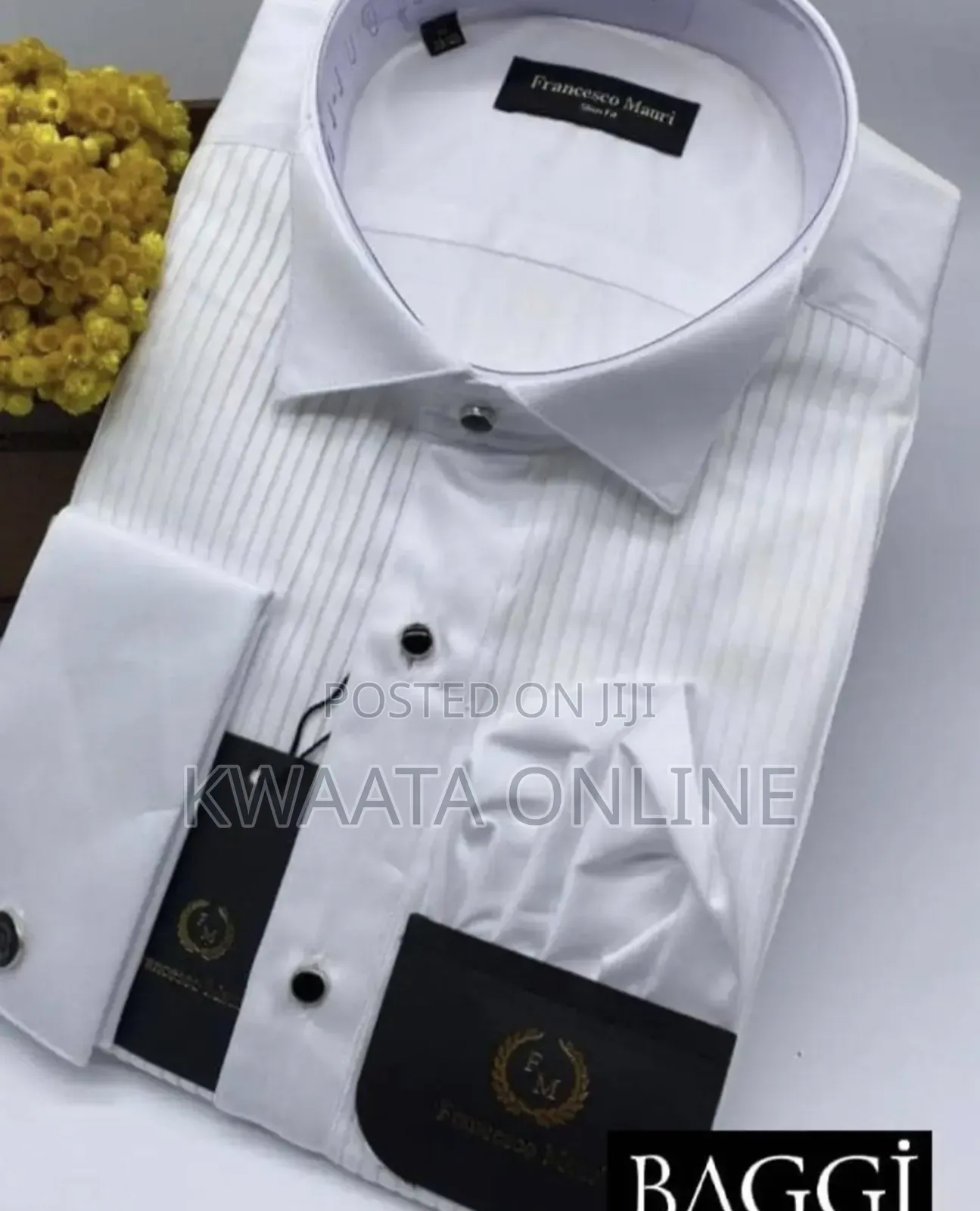 Men's Dinner Party Tuxedo Shirt French Cuff 1/4 Inch Pleat