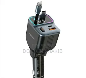 New Porodo 65w Car Charger Dual Retractable Cable - Black