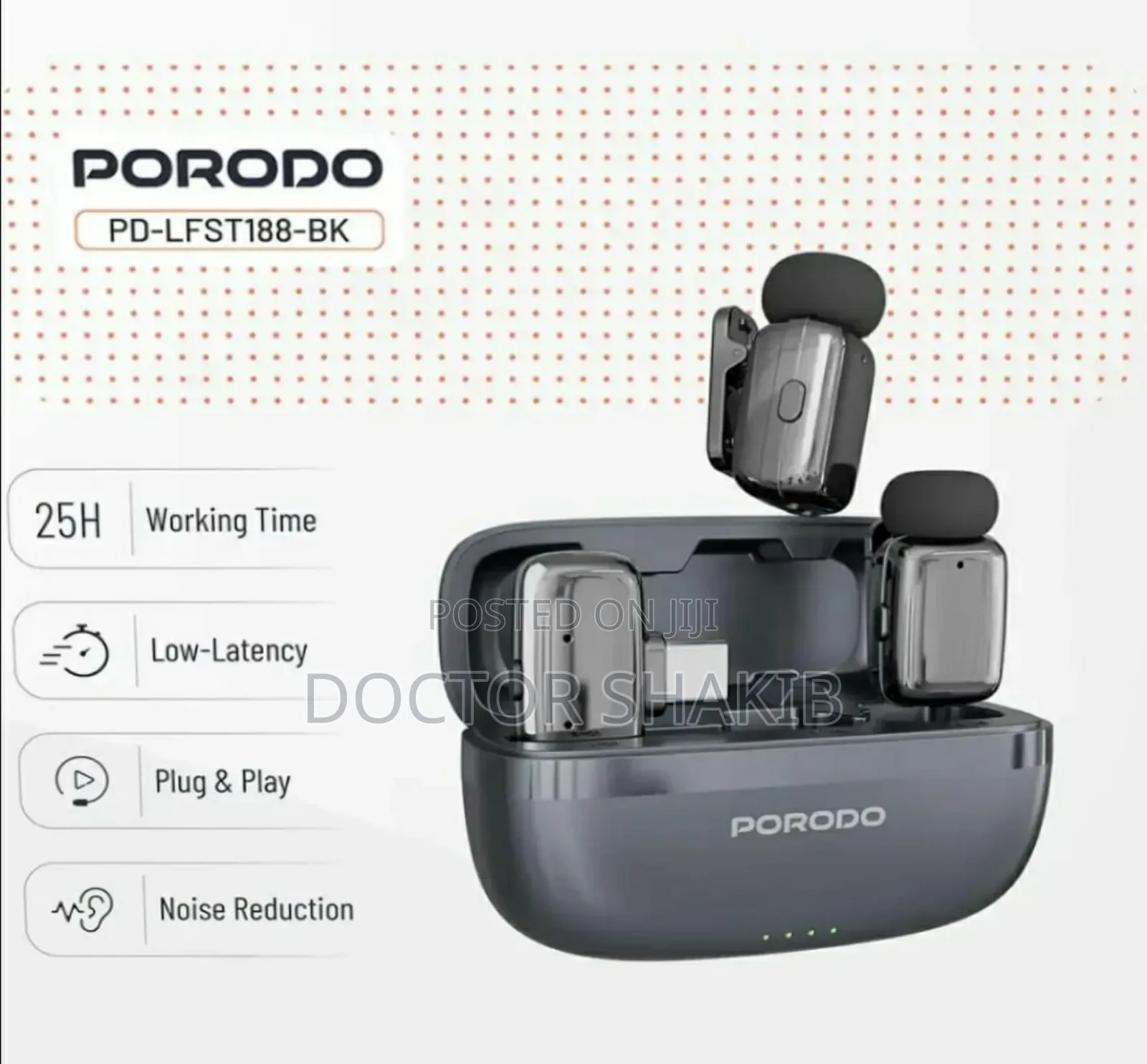 New Porodo Wireless Lavalier Microphones Type-C - Black