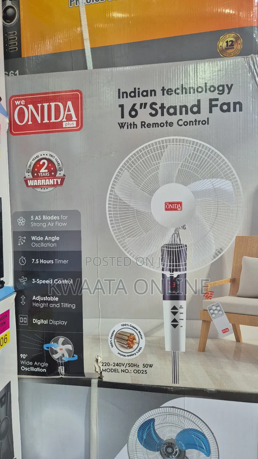 Onida Plus 16"Standing Oscillating Adjustable Electric Fan