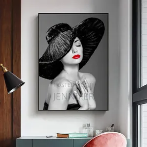 70x90cm Frameless Canvas Painting Woman With Red Lips Art