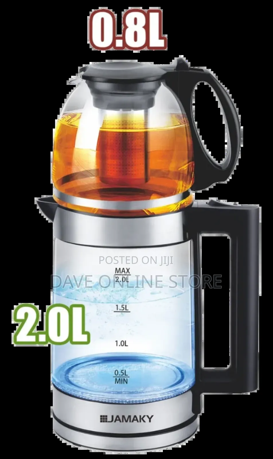 Jamaky Double Electric Kettle With Teapot, 1800w, 0.8l - 2l,