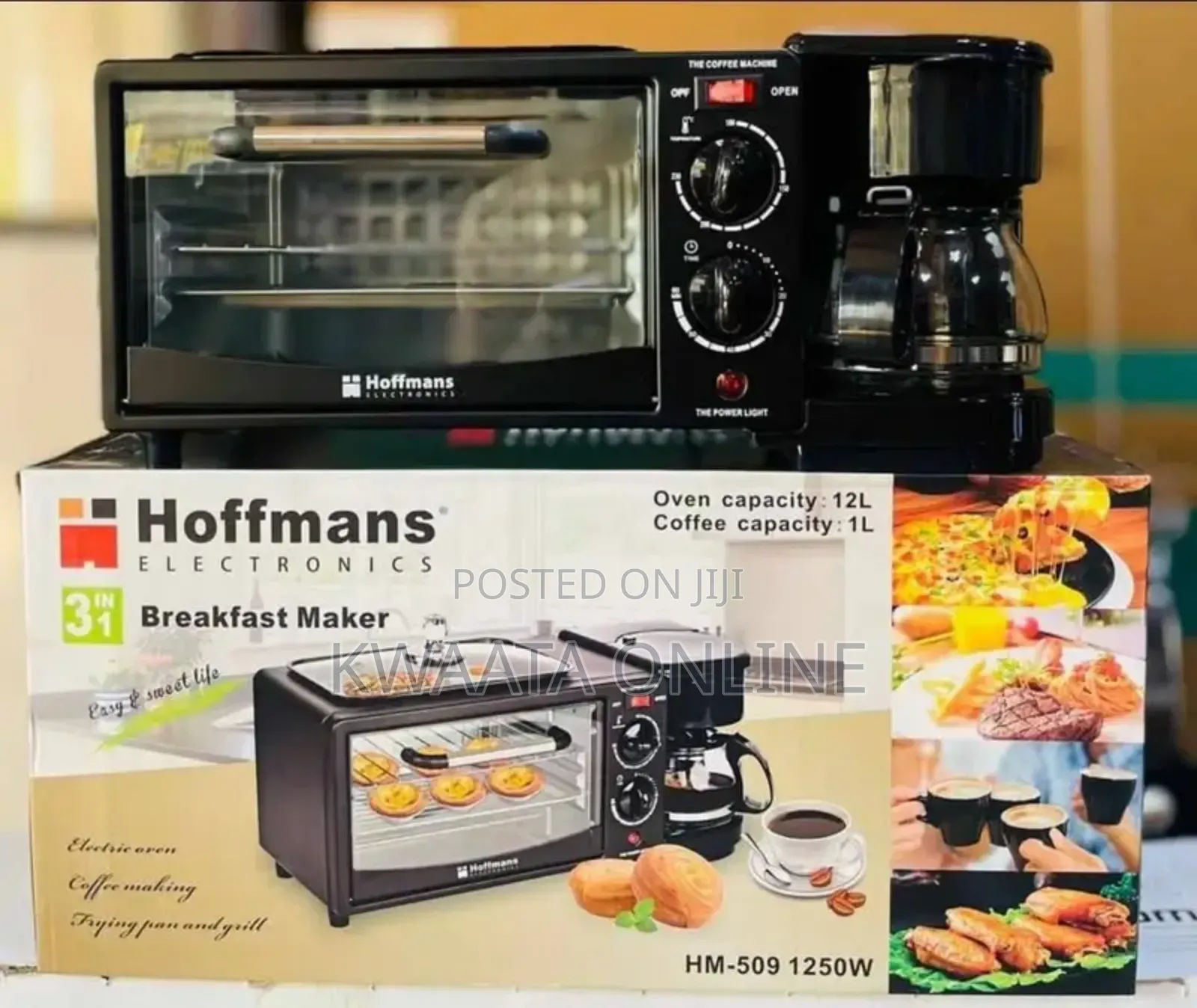 Hoffman 3-in-1 Breakfast Coffee Maker, Griddle, Toaster Oven