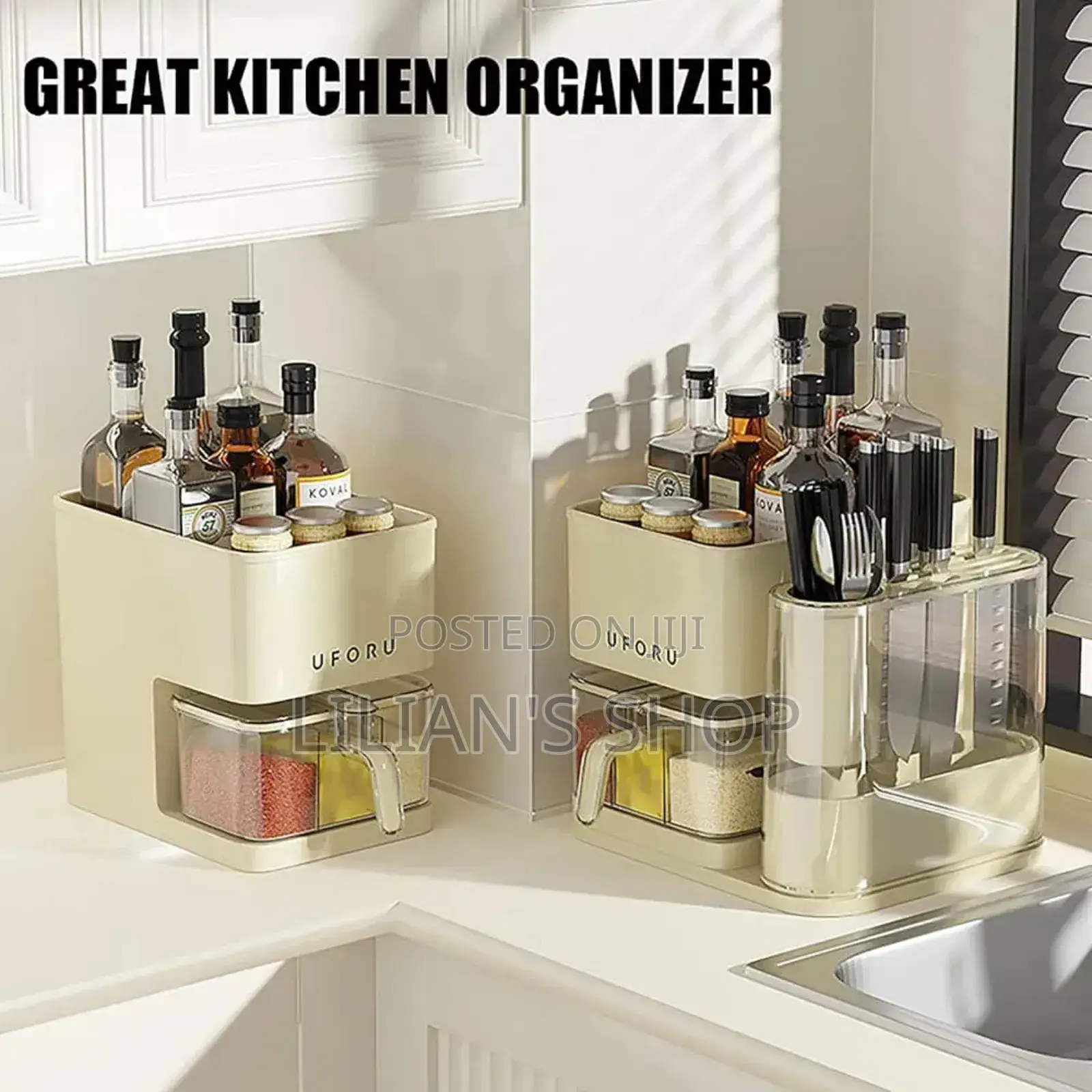 3 in 1 Kitchen Seasoning Box Spice Rack Knife Block