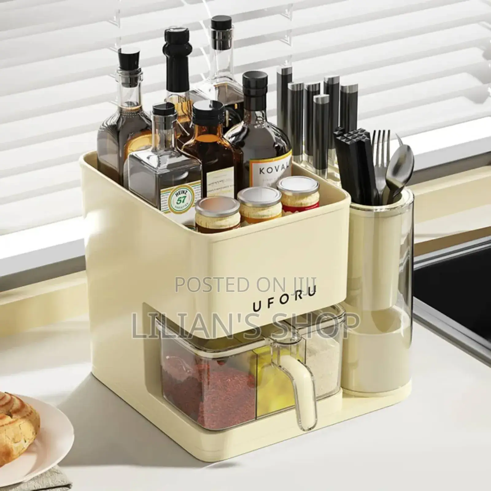 3 in 1 Kitchen Seasoning Box Spice Rack Knife Block