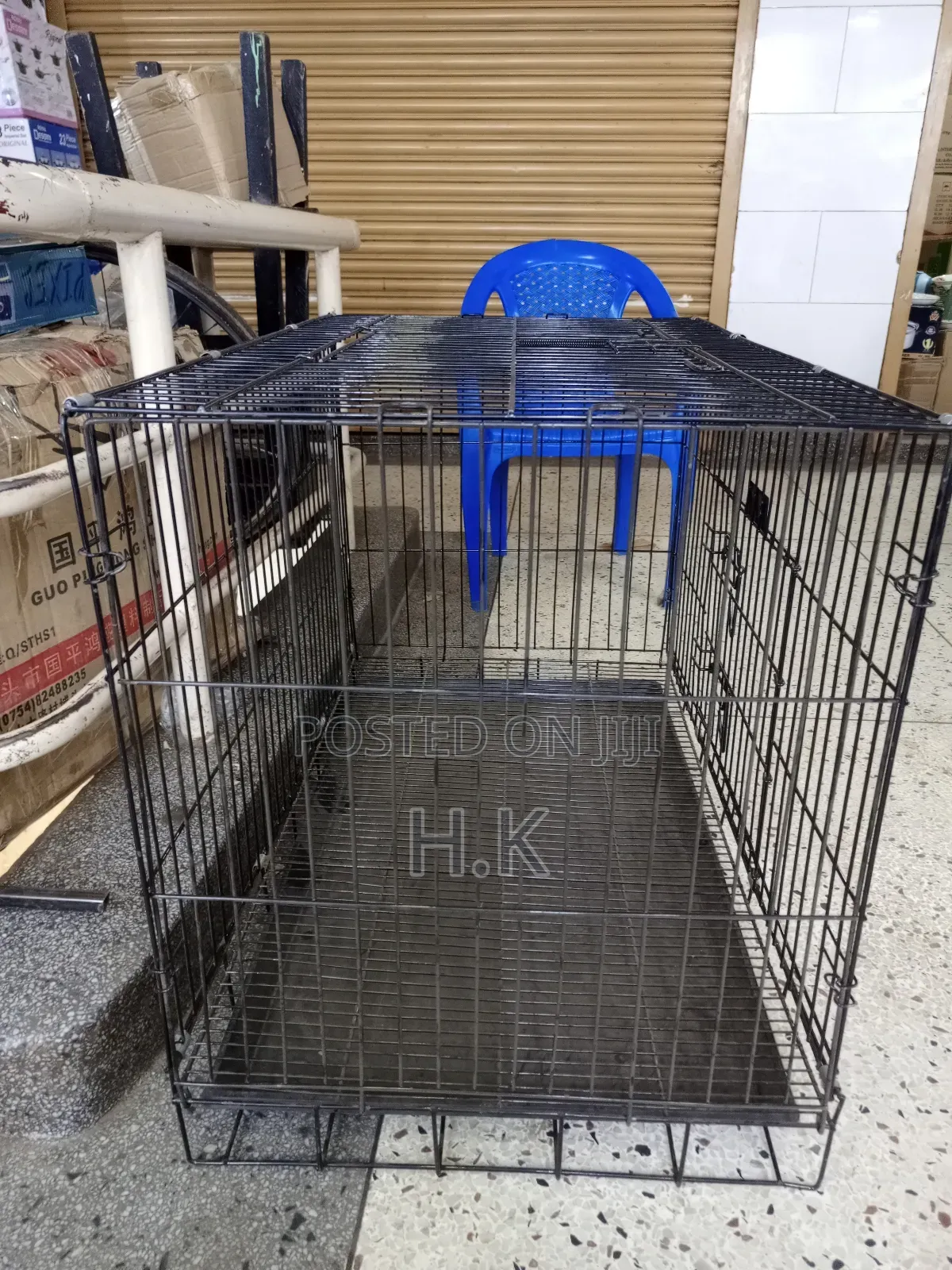 Heavy-Duty Metallic Dog Cage 92cm× 55cm×65cm