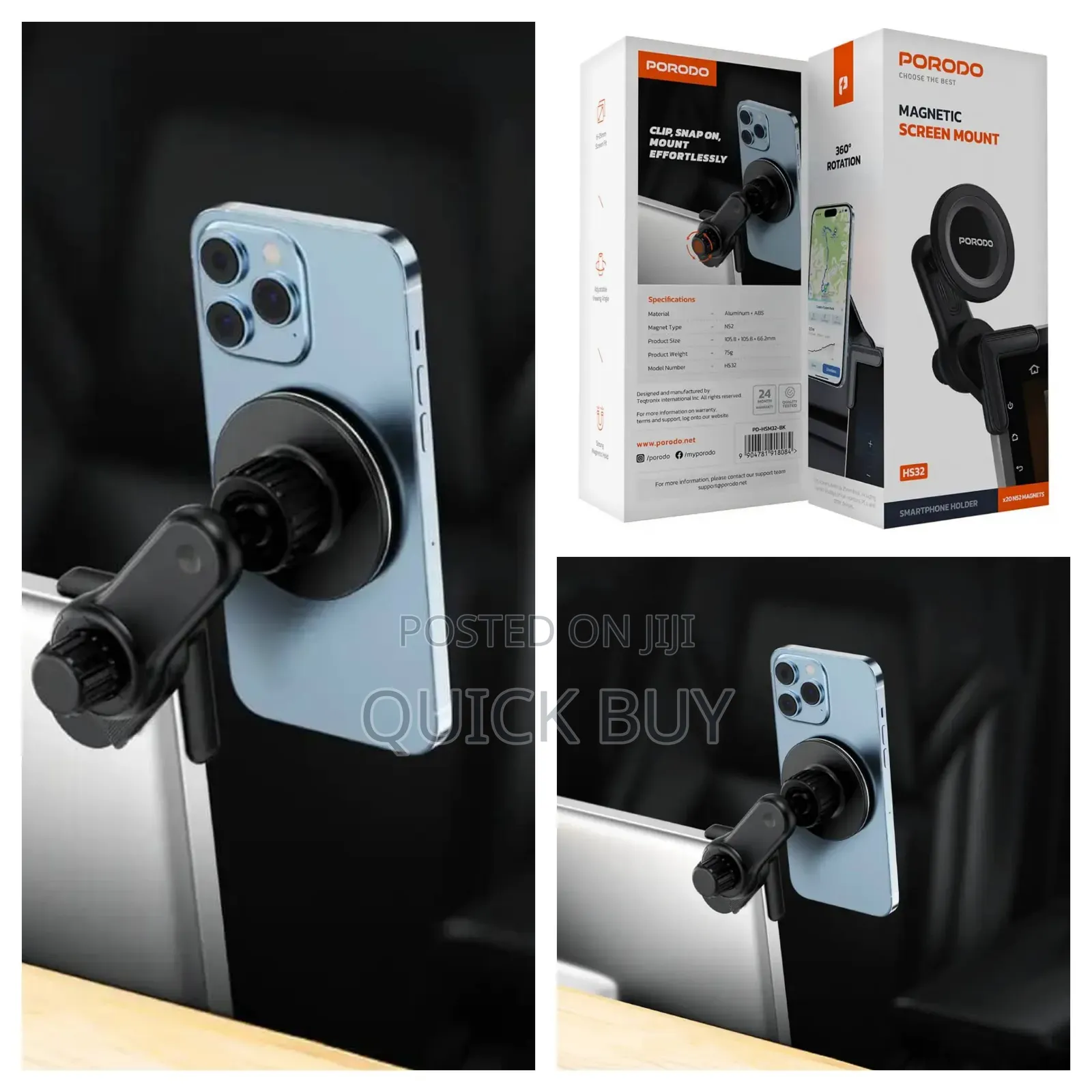 Porodo Magnetic Screen Mount - Black