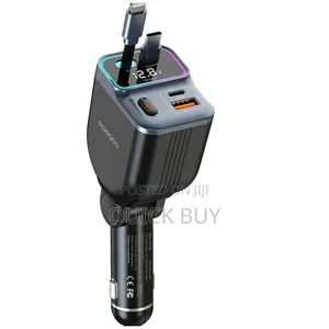 Porodo 65w Car Charger Dual Retractable Cable - Black