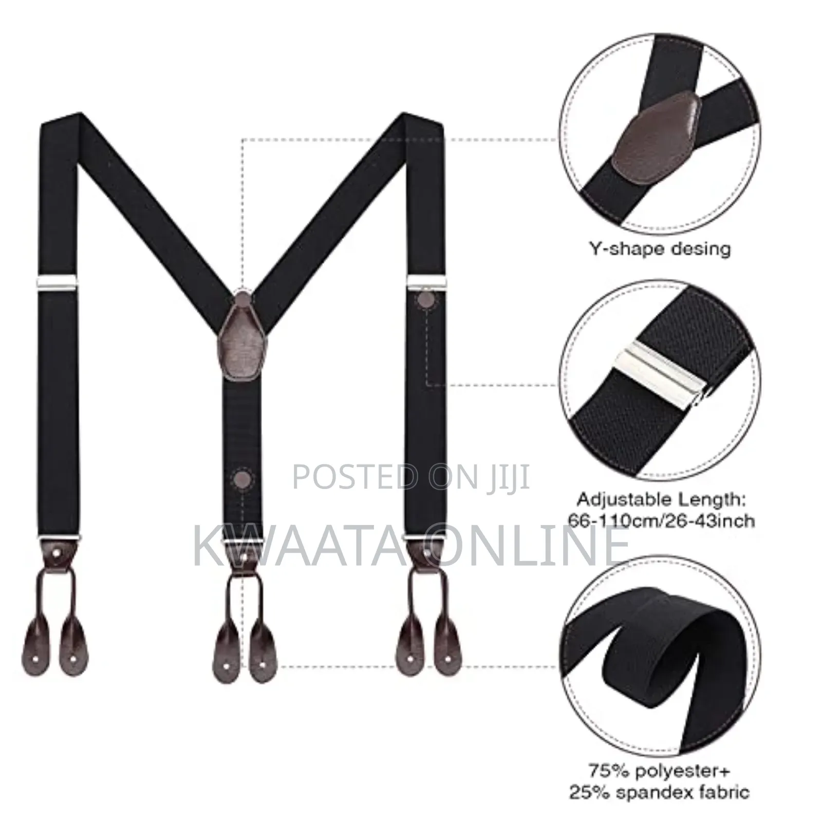 Mens Button End Suspenders - Adjustable Elastic Y Shape Tuxedo