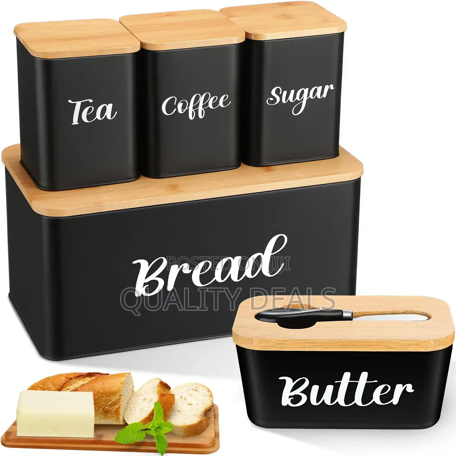 Bread Bin With Canisters and Butter Bowl