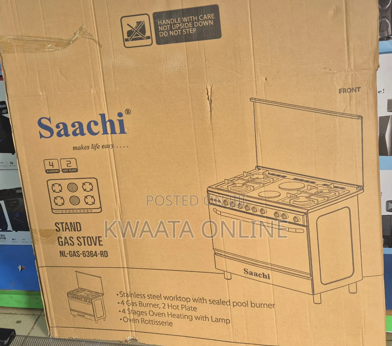 Saachi Cooker 90x60cm, 4 Gas + 2 Electric,Oven Grill, Nl-Gas-6364rd