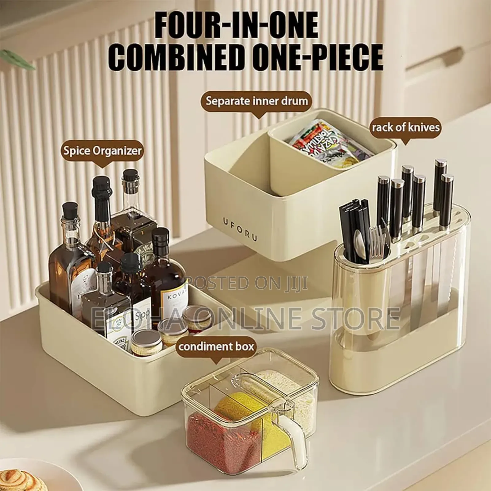 3 in 1 Kitchen Seasoning Box Spice Rack Knife Block