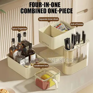 3 in 1 Kitchen Seasoning Box Spice Rack Knife Block