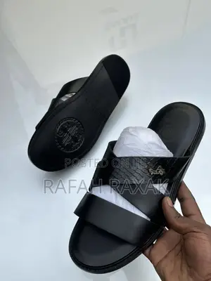 Men’S Super Classic Black Hermes Leather Sandals