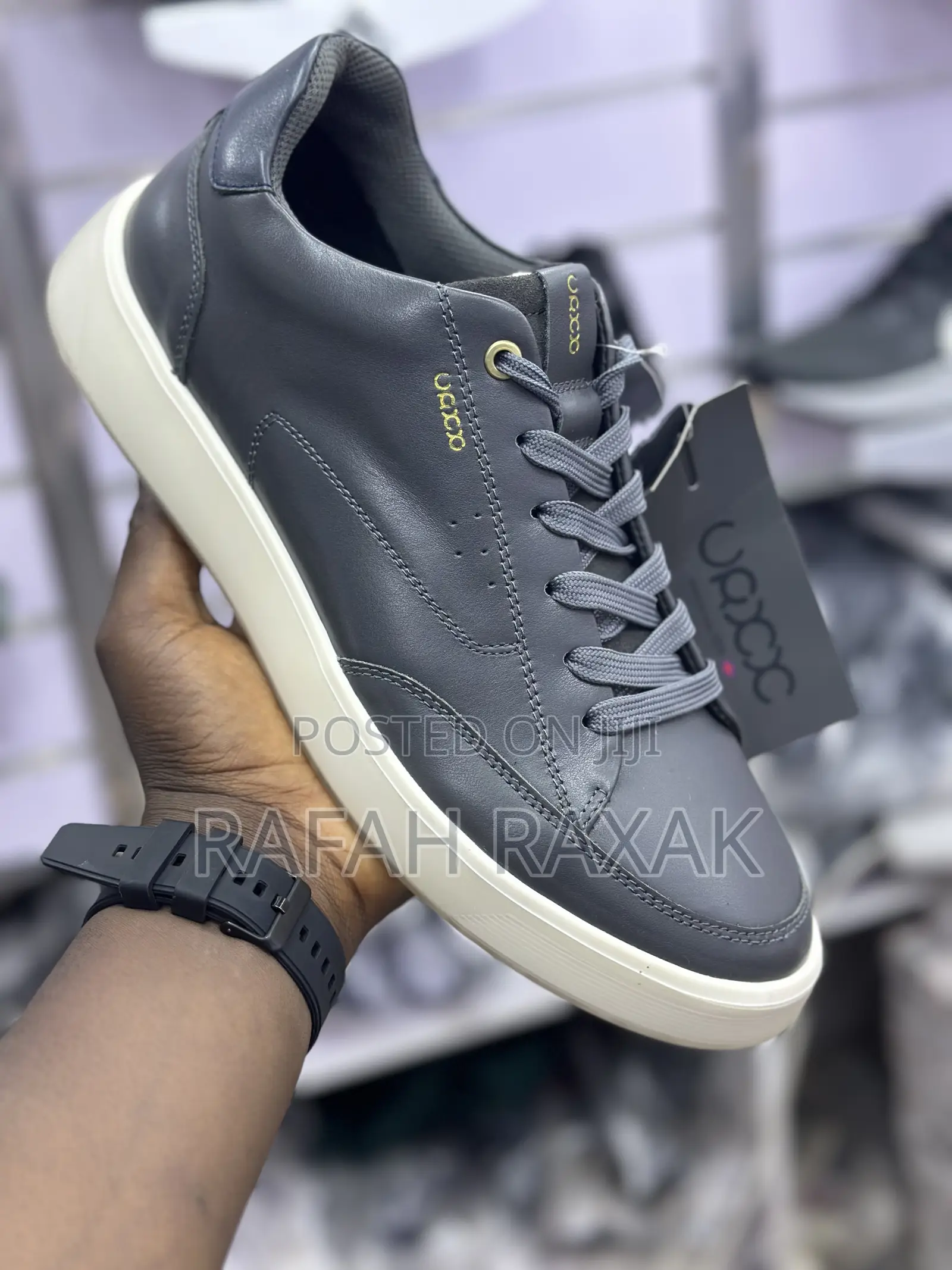 Original Men’S Grey/White Ecco Smart Casual Leather Sneakers