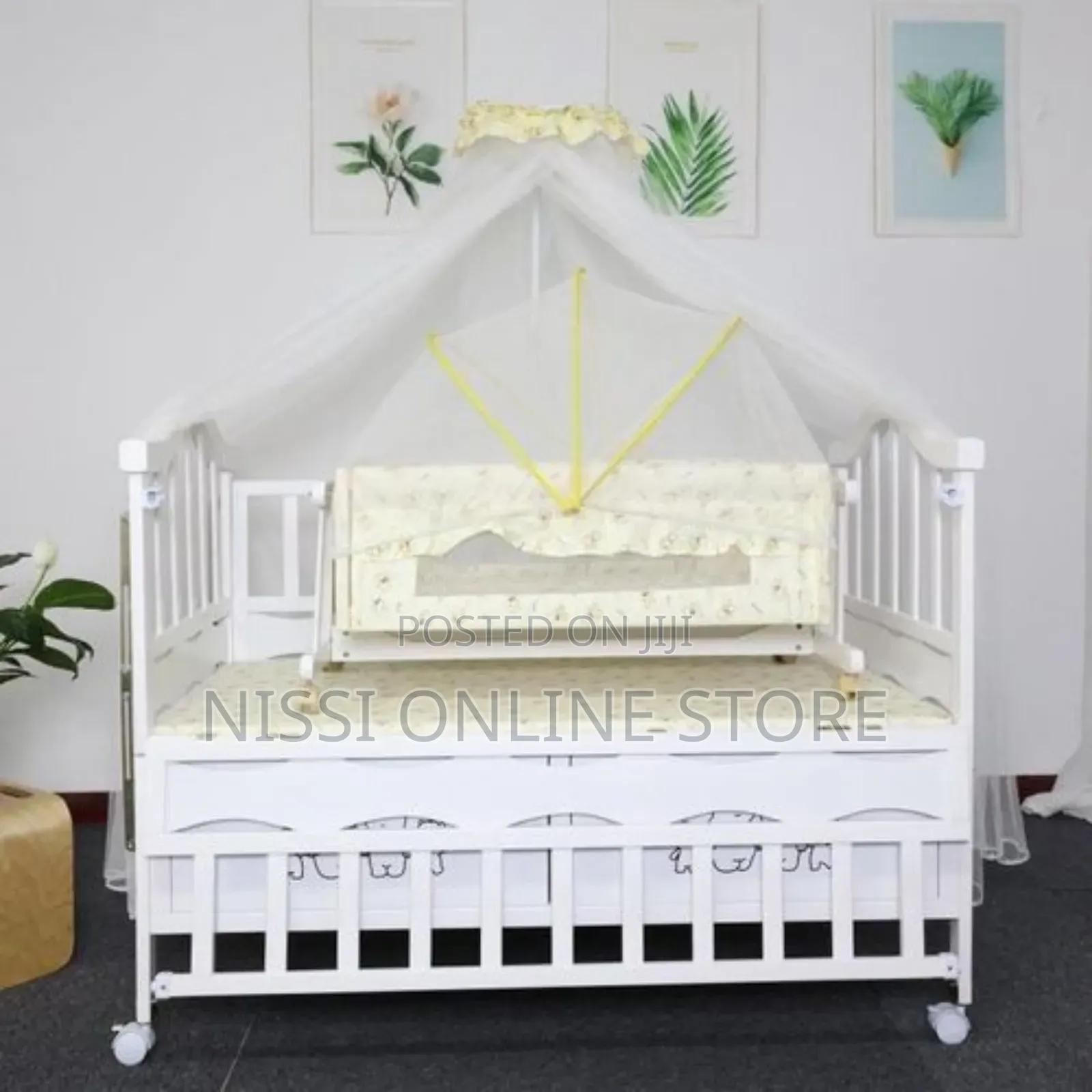 2 in 1 Wooden Baby Bed With Net