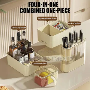 3 in 1 Kitchen Seasoning Box Spice Rack Knife Block