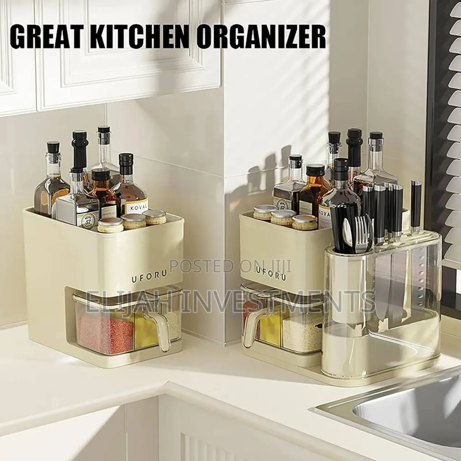 3 in 1 Kitchen Seasoning Box Spice Rack Knife Block