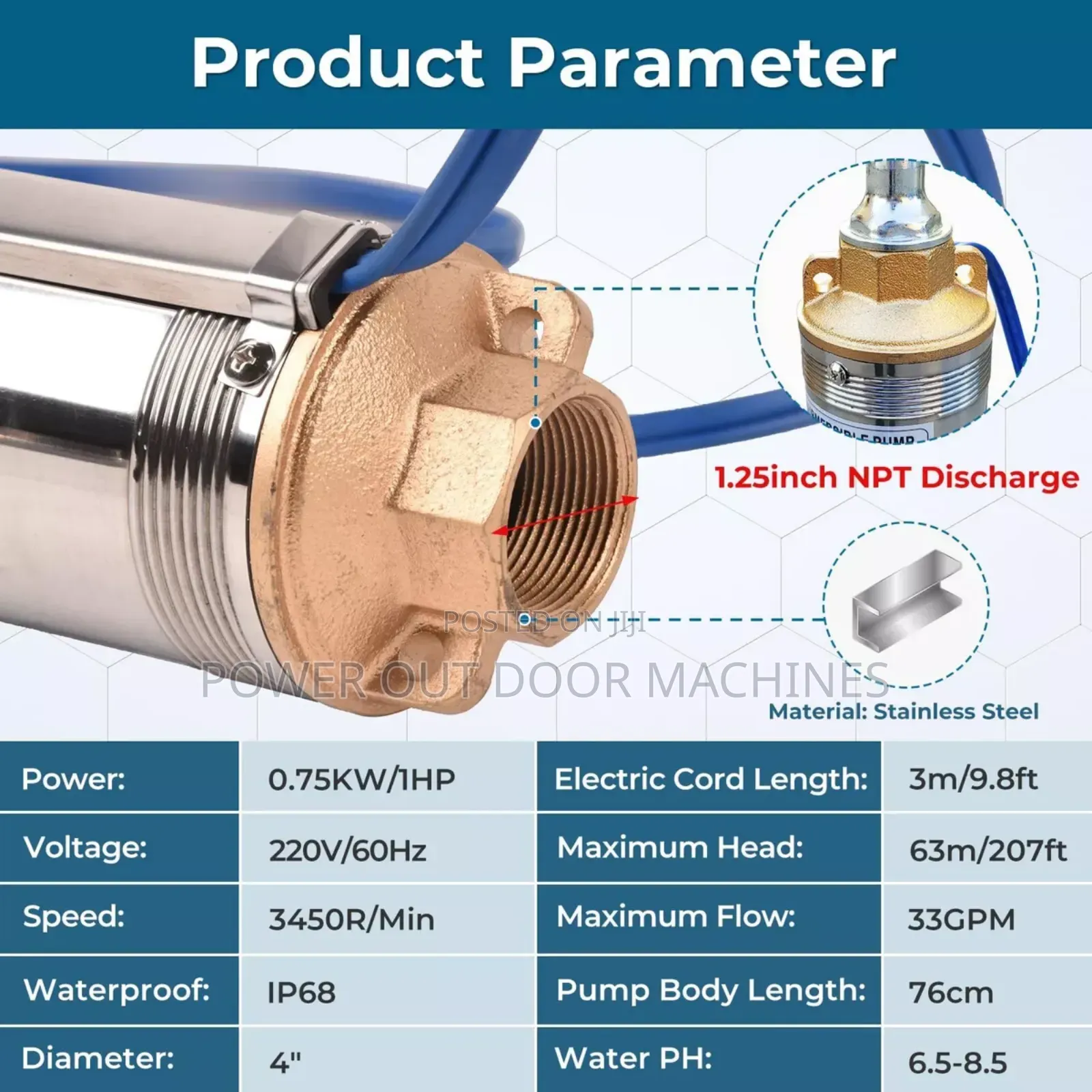 63 Meter / 180 Feet Automatic Well Submersible Electric Water Pump