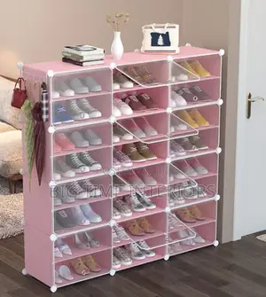 Plastic Shoe Rack 3column 8layers- Pink