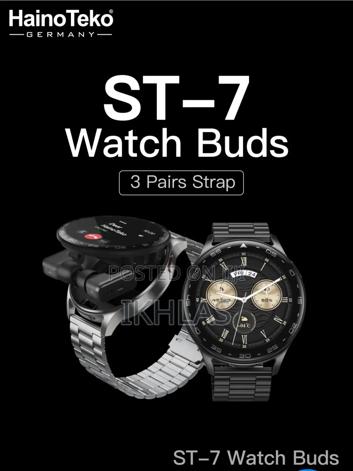 Hainoteko St-7 Waterproof Amoled Smart Watch With Earbuds 3pair Straps