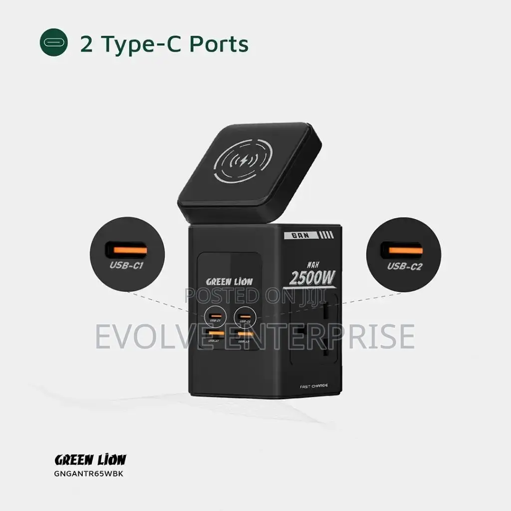 Green Lion Gan 65w Multi Port Travel Adapter - Black