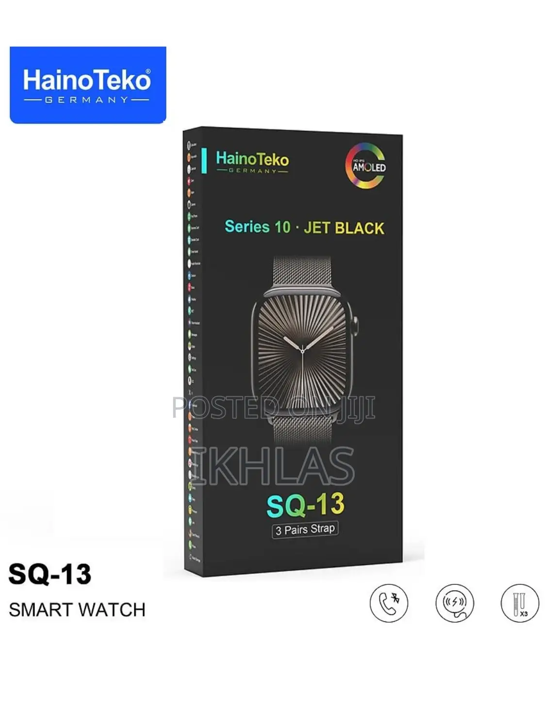 Hainoteko Sq-13 Jet Black Smartwatch Ai Voice Assistance 3 Pair Straps