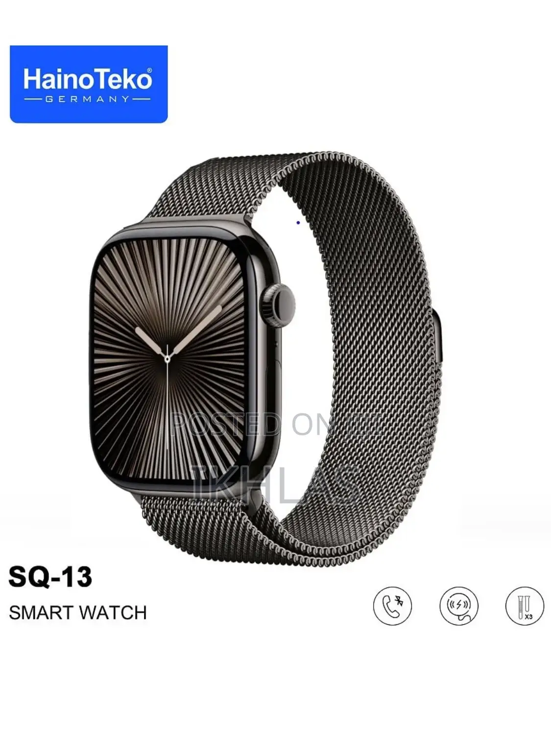 Hainoteko Sq-13 Jet Black Smartwatch Ai Voice Assistance 3 Pair Straps