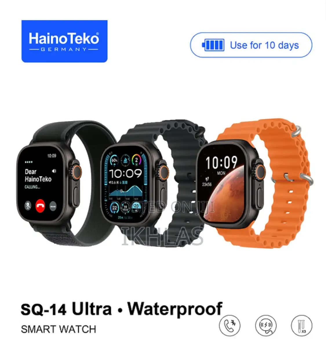 Hainoteko Sq-14 Waterproof Smartwatch With Amoled Display 3pair Straps