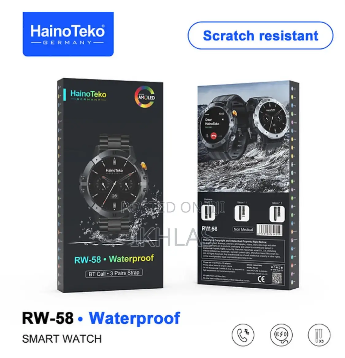 Hainoteko Rw58 Smartwatch Scratch Resistant Display With 3 Set Strap