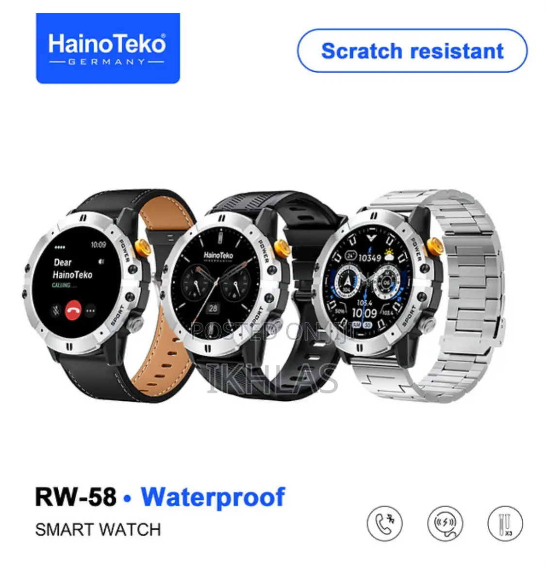 Hainoteko Rw58 Smartwatch Scratch Resistant Display With 3 Set Strap