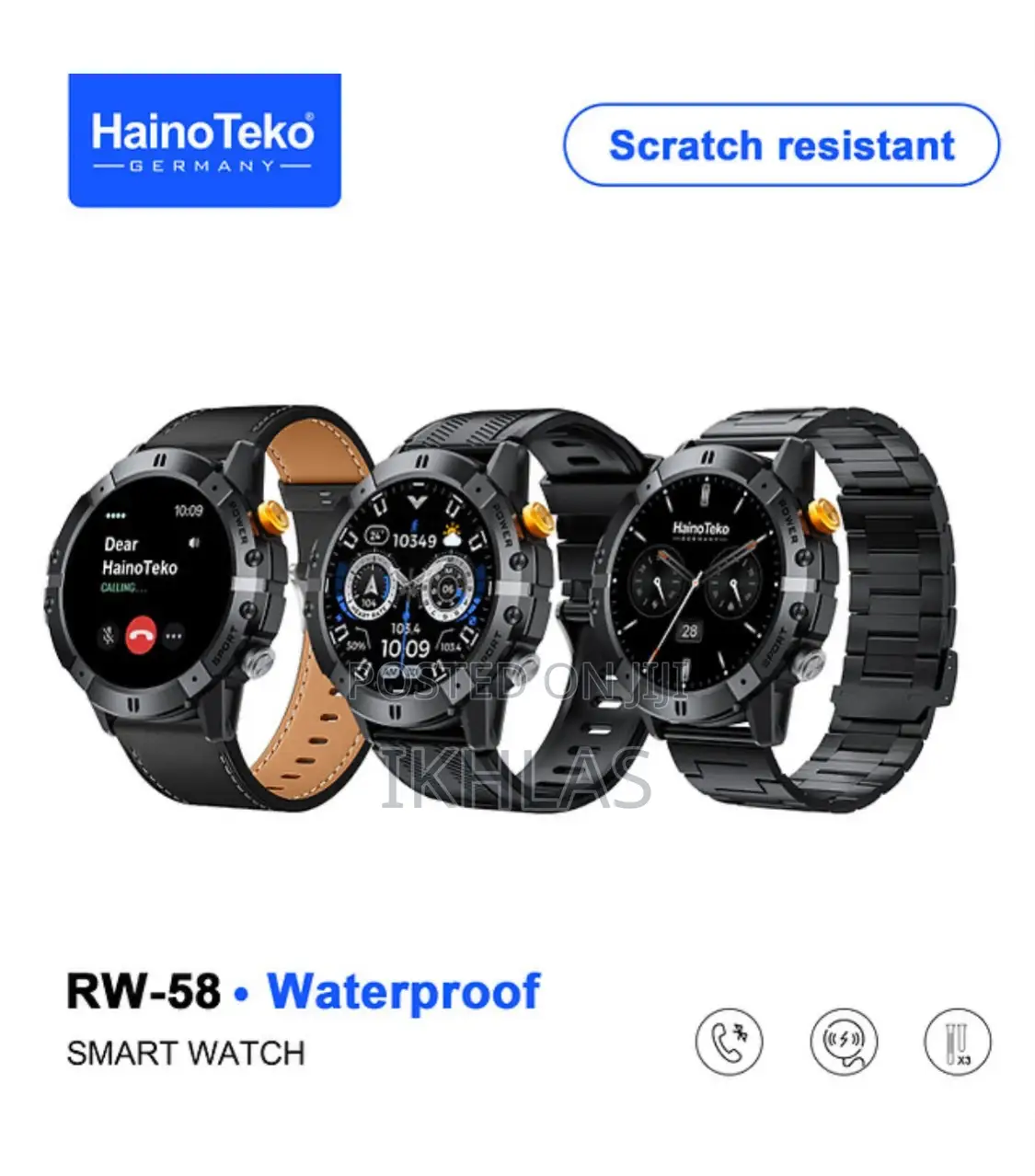 Hainoteko Rw58 Smartwatch Scratch Resistant Display With 3 Set Strap