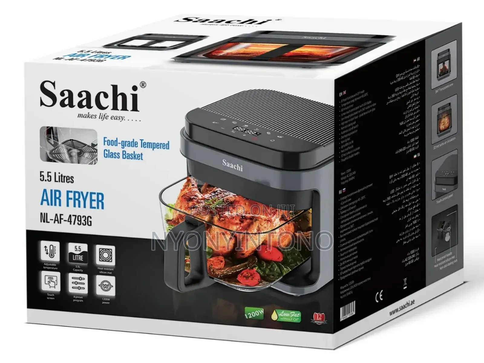 Saachi 5.5liters High-Quality Automatic Air Fryer With Glass Bowl