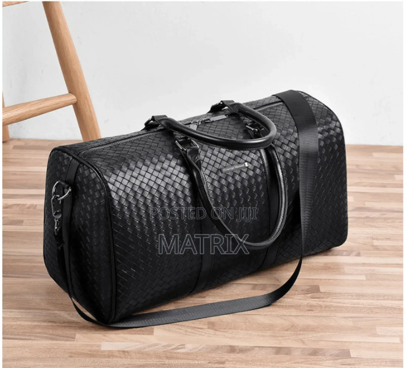 Fashion Men Black Leather New Travel Bag Overnight Duffle Handbag