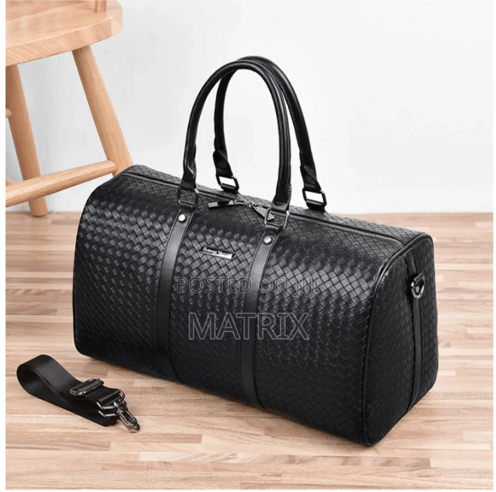 Fashion Men Black Leather New Travel Bag Overnight Duffle Handbag