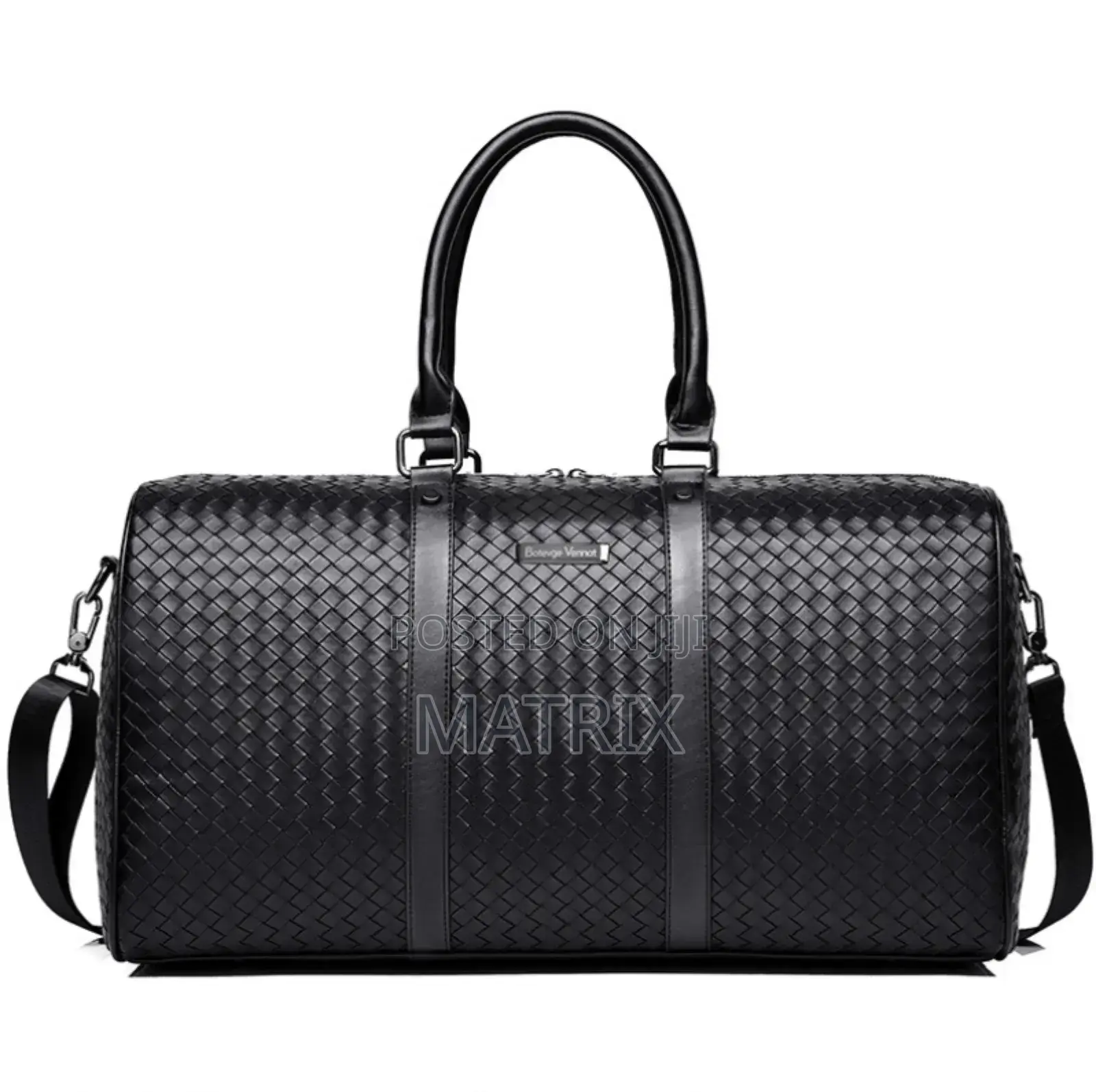 Fashion Men Black Leather New Travel Bag Overnight Duffle Handbag