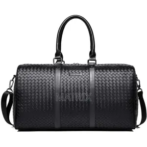 Fashion Men Black Leather New Travel Bag Overnight Duffle Handbag