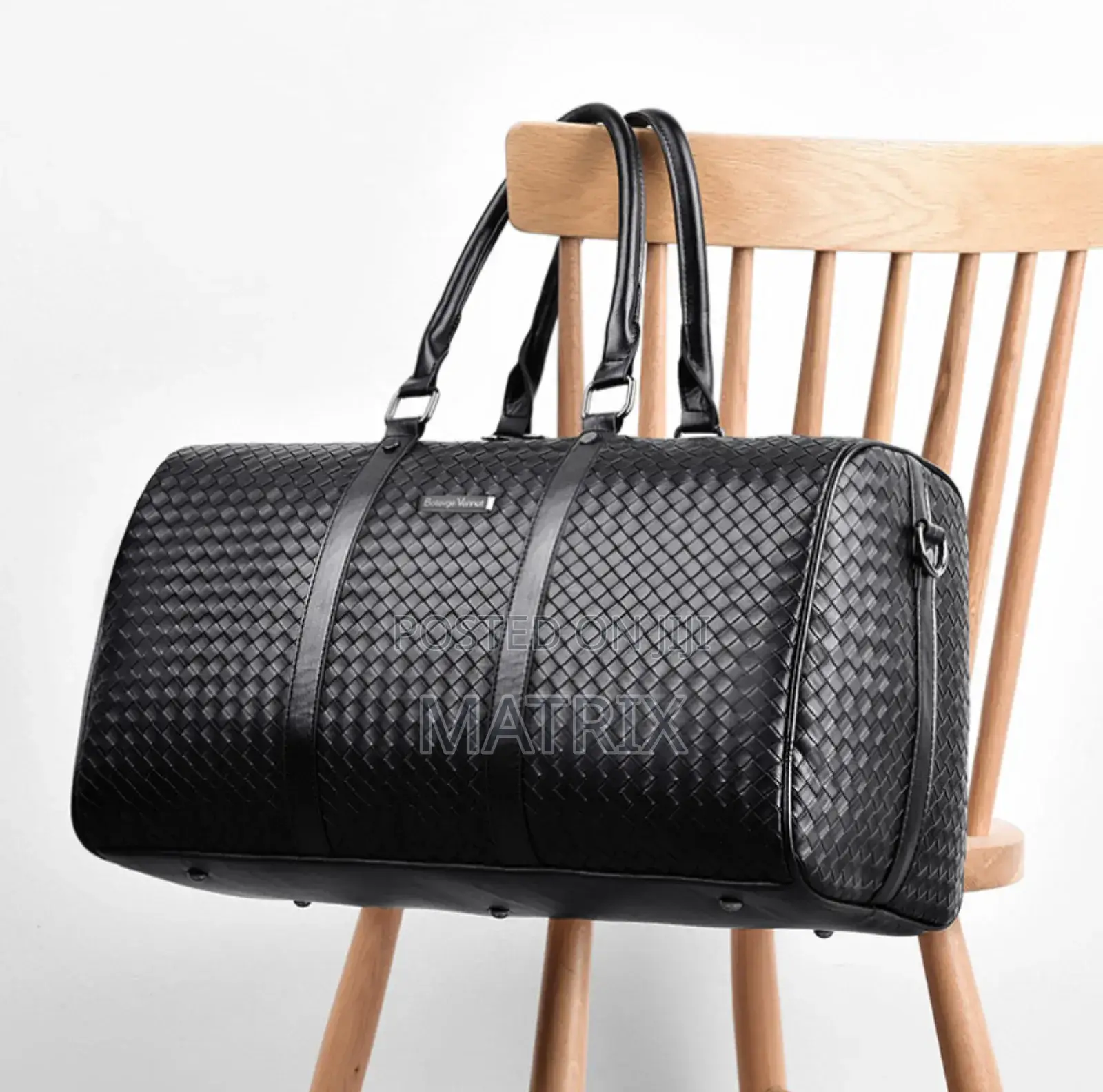 Fashion Men Black Leather New Travel Bag Overnight Duffle Handbag
