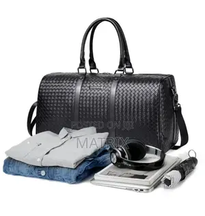 Fashion Men Black Leather New Travel Bag Overnight Duffle Handbag