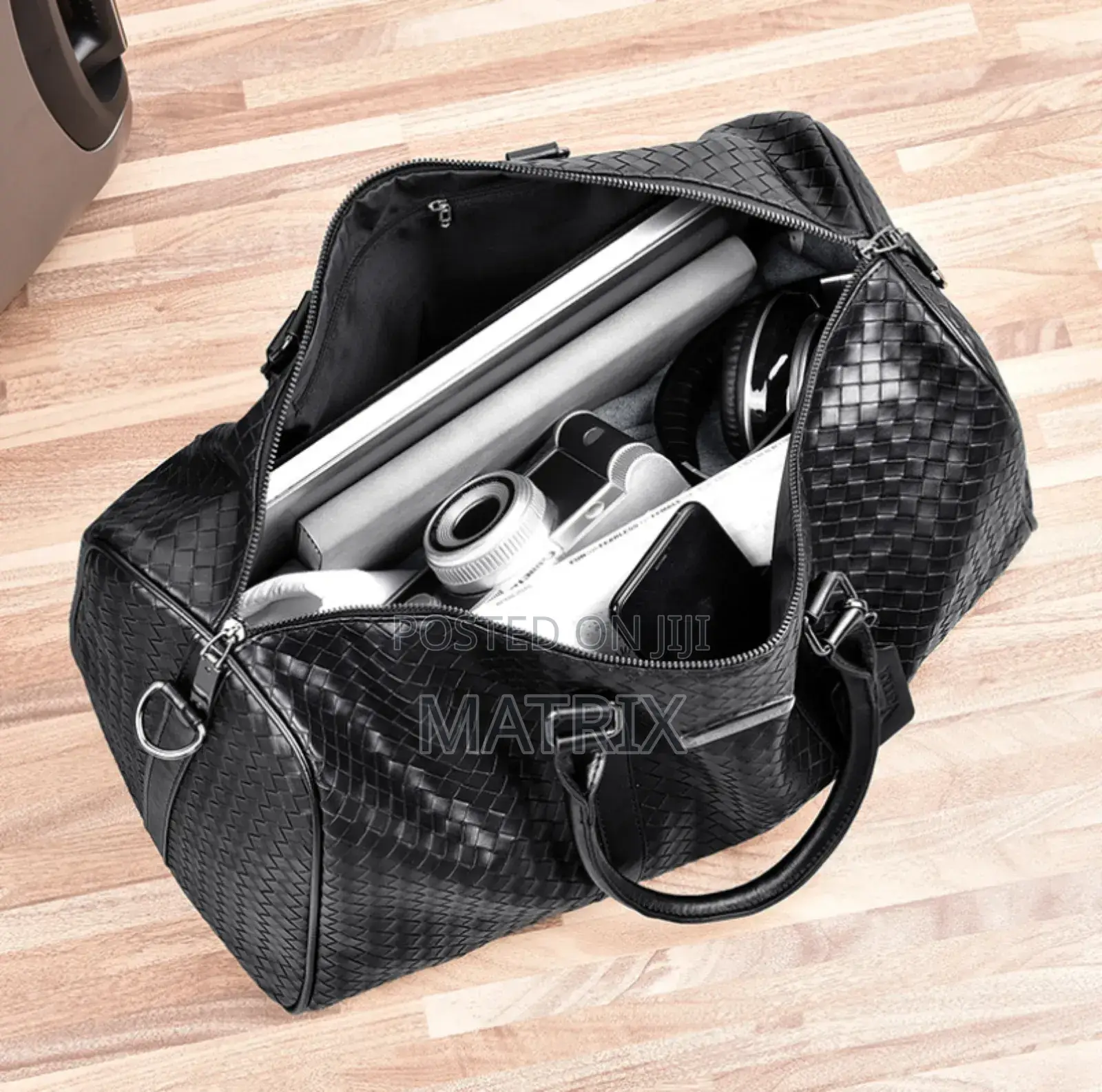 Fashion Men Black Leather New Travel Bag Overnight Duffle Handbag