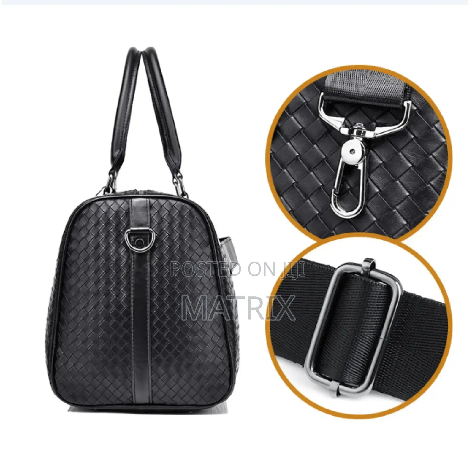 Fashion Men Black Leather New Travel Bag Overnight Duffle Handbag