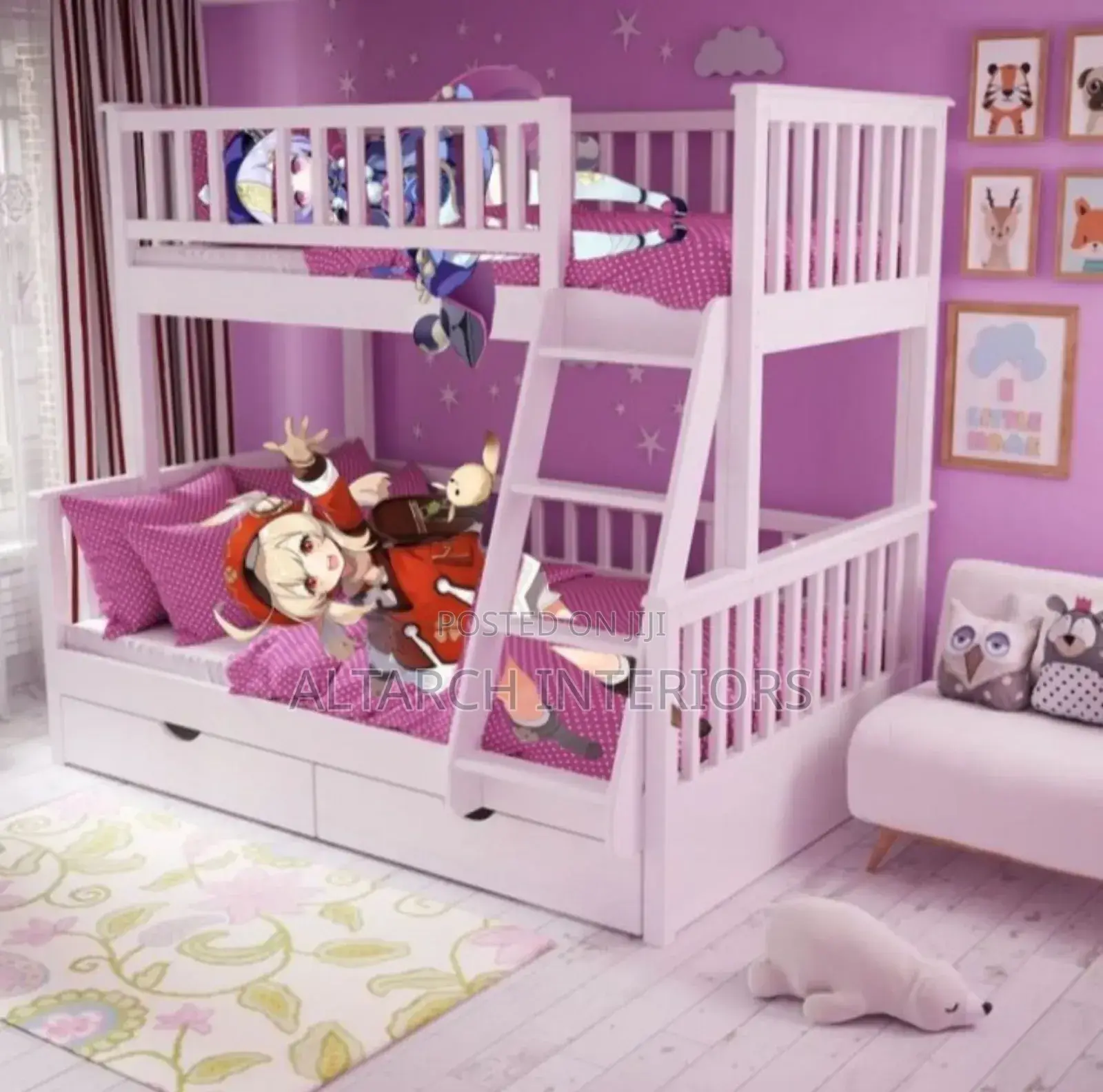 Double Decker Bed of 4x6feet Down and 3ft Up With Under Drawer