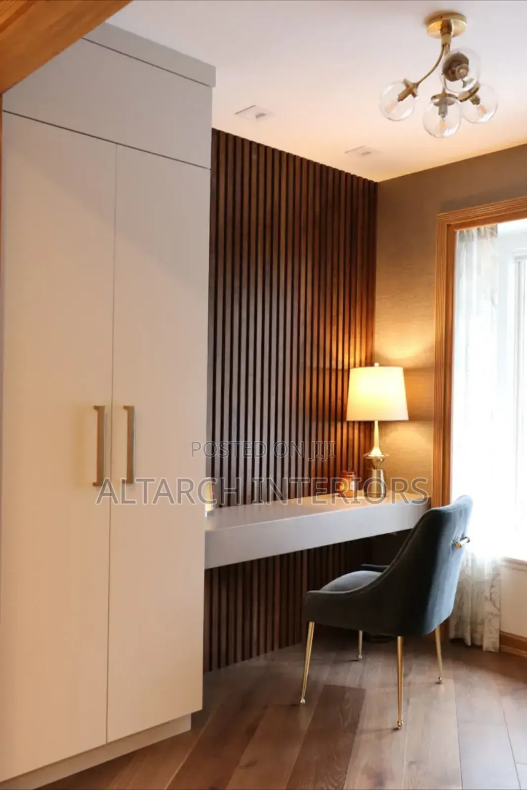 Classic White Master Wardrobe With a Reading Table and a Chair