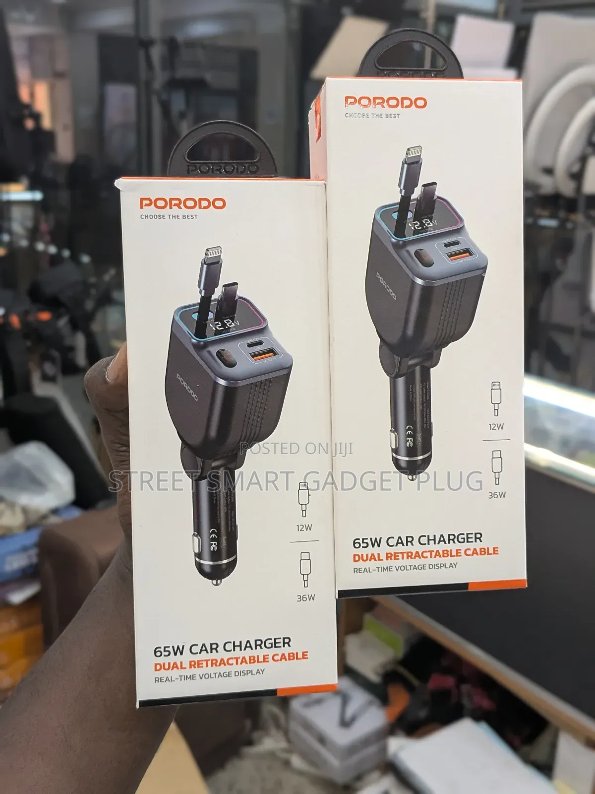 Porodo 65watts Dual Retractable Car Charger