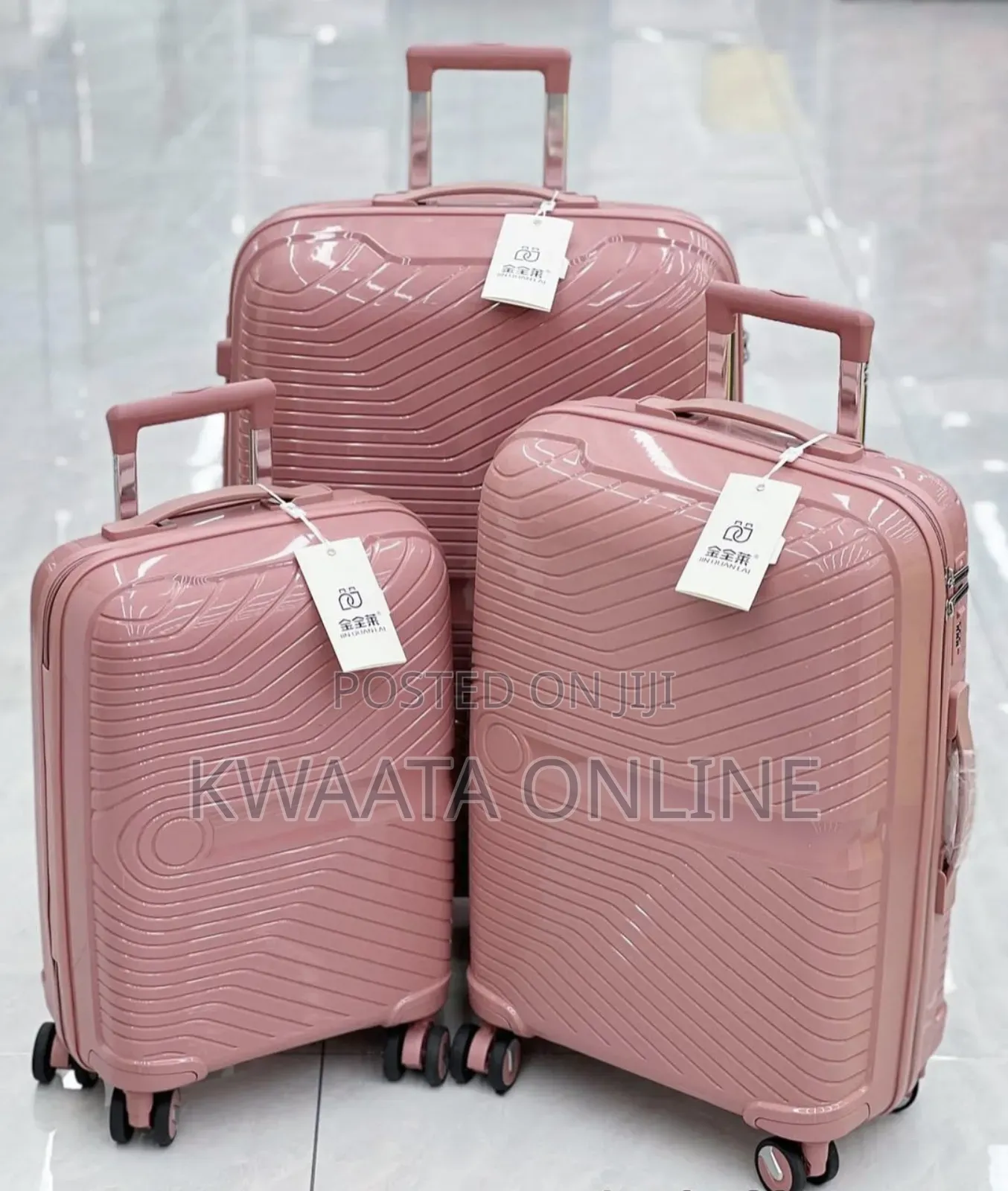 3 Pc Rubber Trolley Suitcase - Luggage Travel With Lock and 4 Wheels