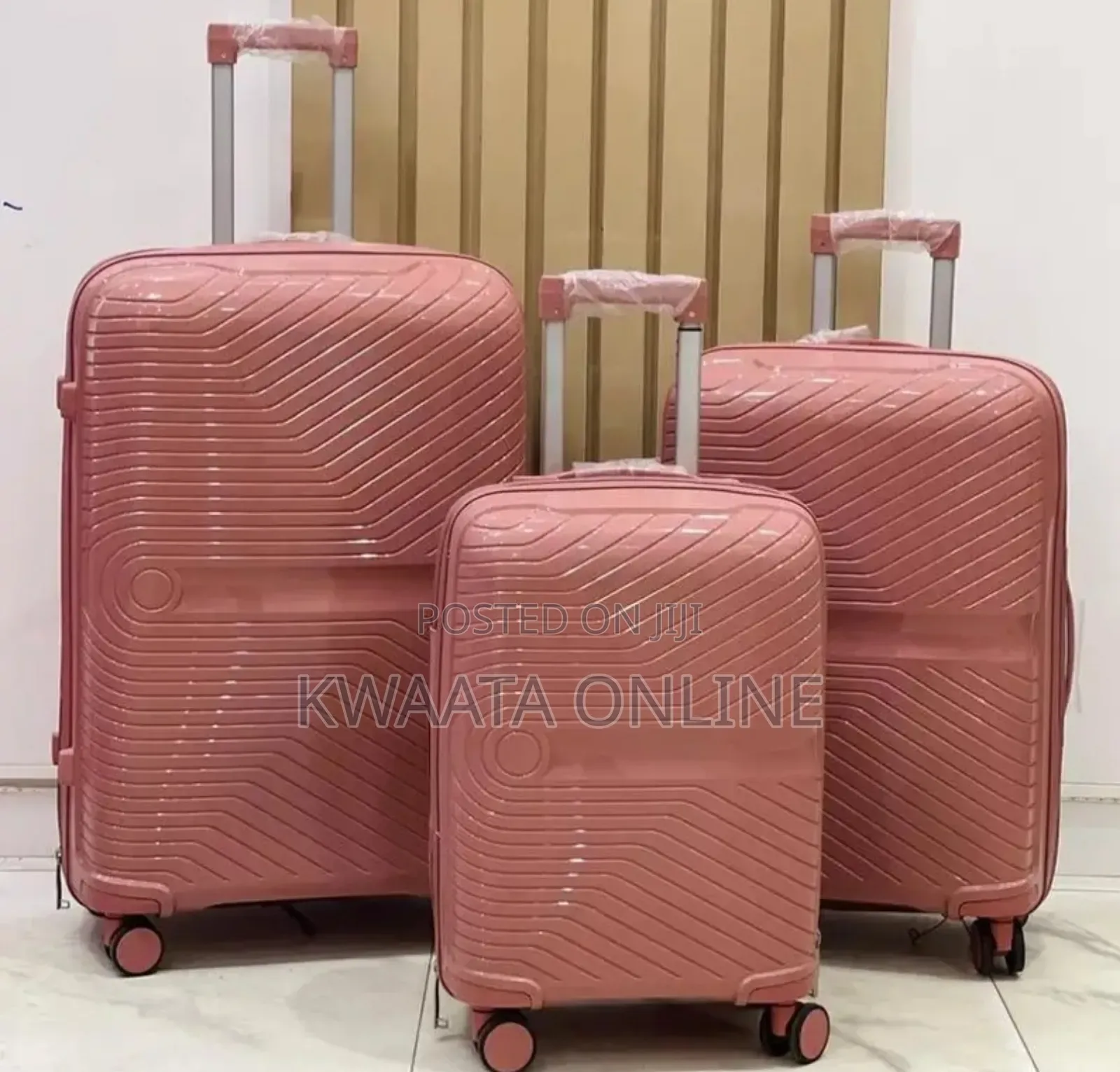 3 Pc Rubber Trolley Suitcase - Luggage Travel With Lock and 4 Wheels