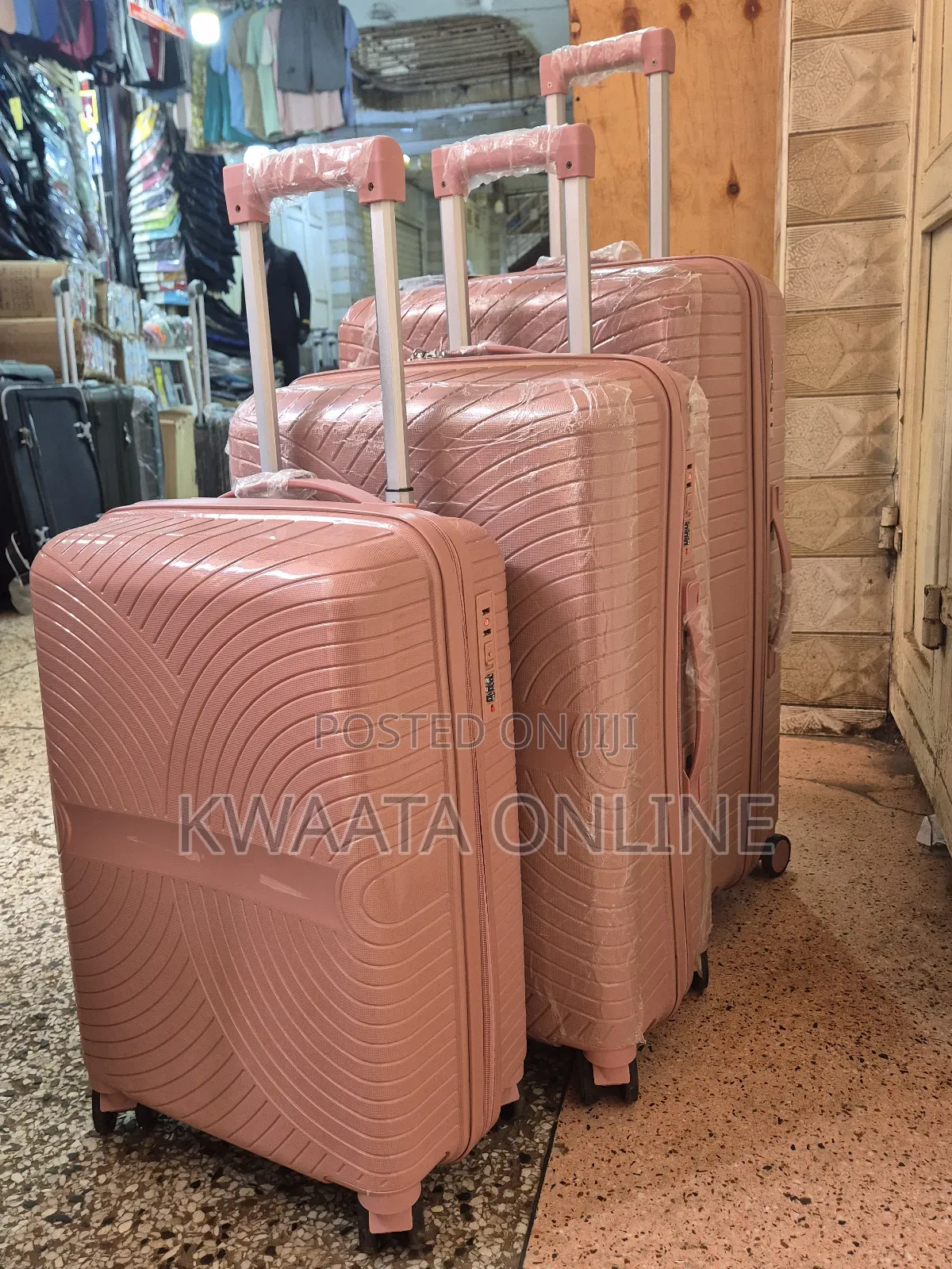 3 Pc Rubber Trolley Suitcase - Luggage Travel With Lock and 4 Wheels