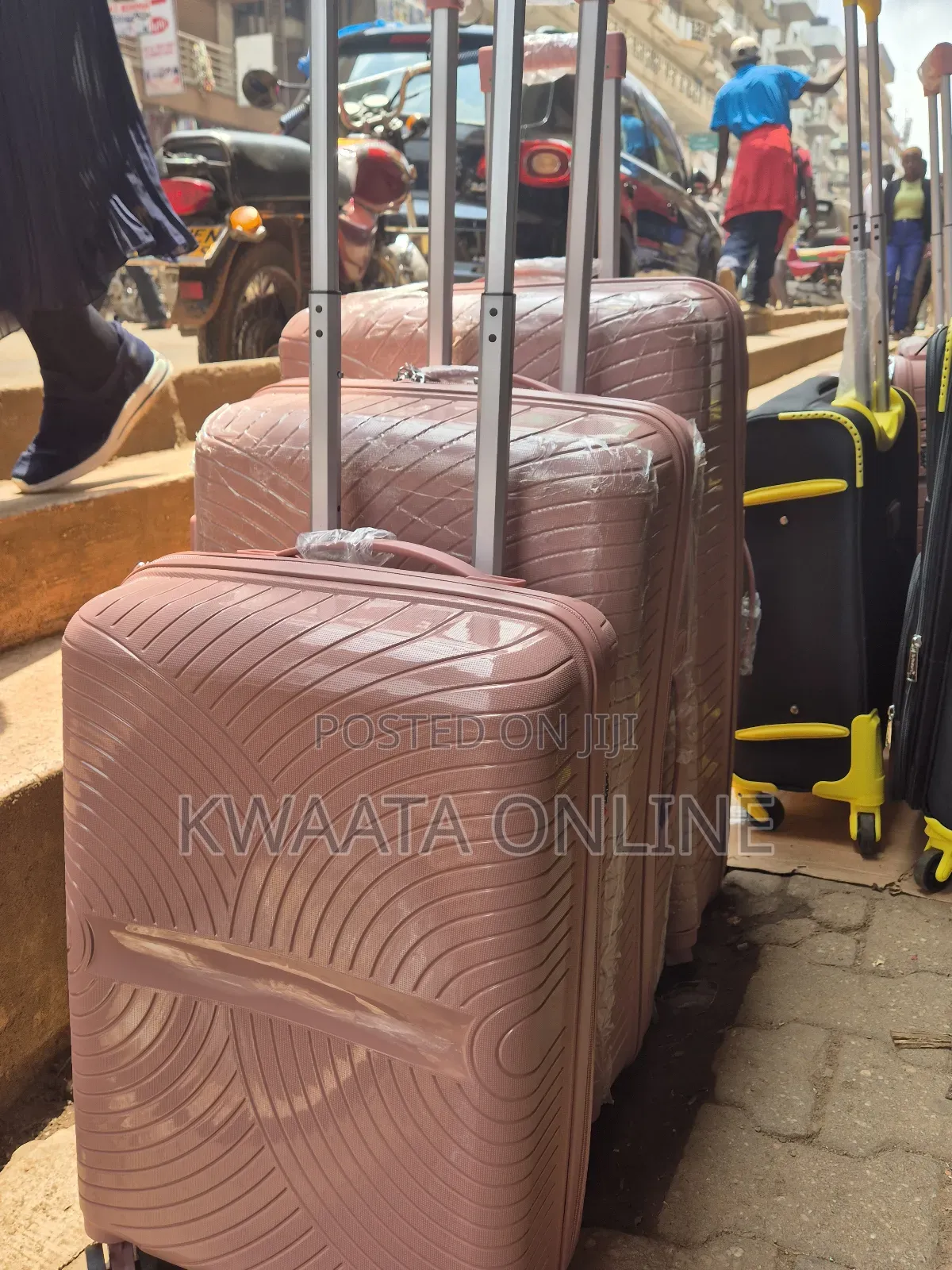 3 Pc Rubber Trolley Suitcase - Luggage Travel With Lock and 4 Wheels
