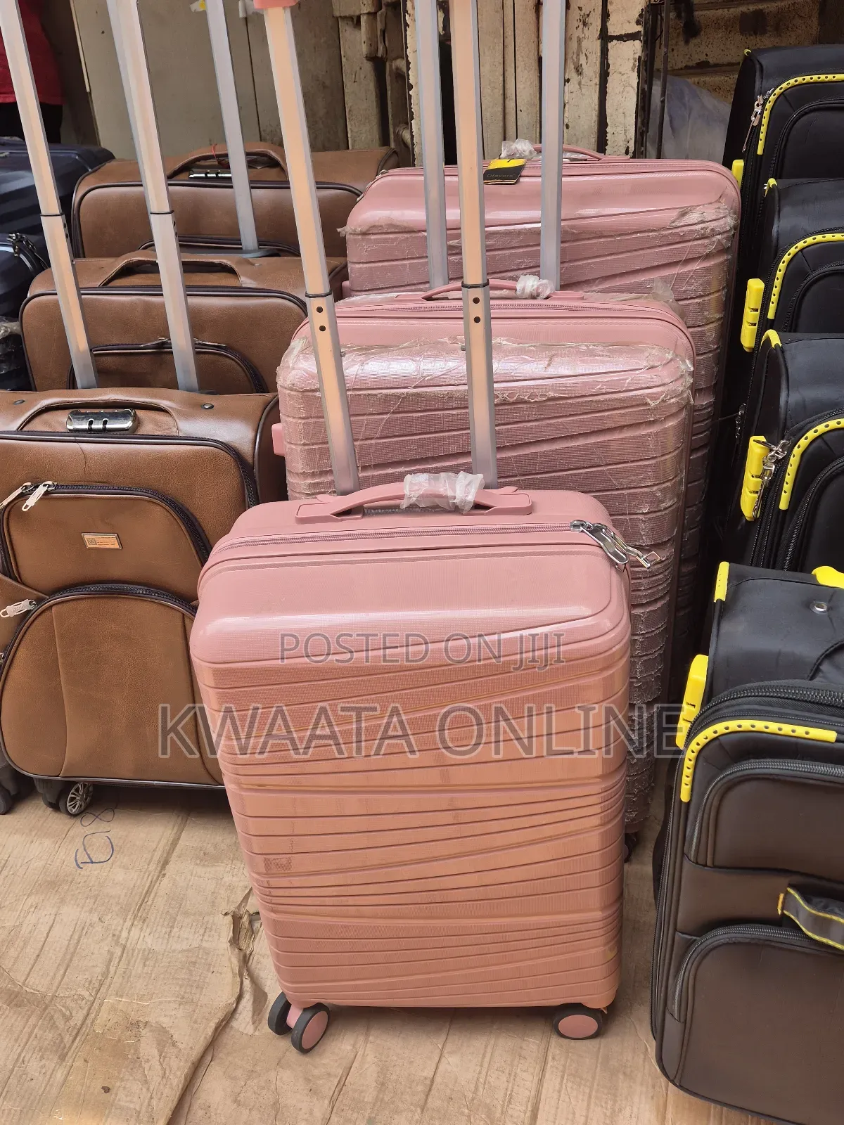 3 Pc Rubber Trolley Suitcase - Luggage Travel With Lock and 4 Wheels